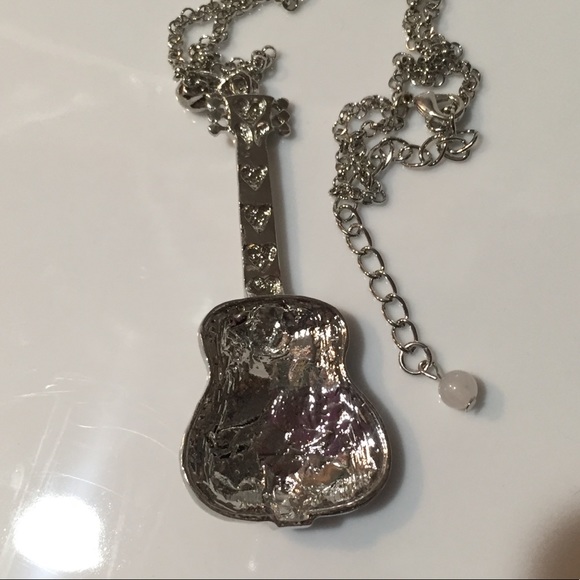 Dark Silver Tone Guitar Pendant Necklace - Picture 4 of 6